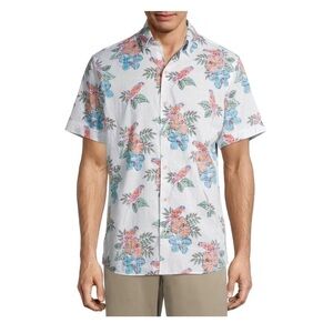 IZOD Men's Short Sleeve Dockside Chambray Patterned Shirt